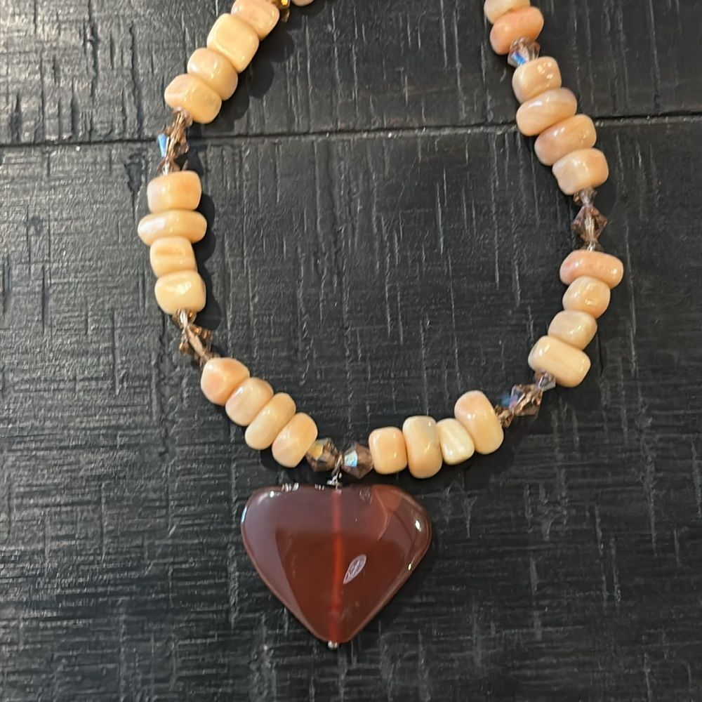 Amber Heart Stone Boho Cowgirl Western Southwestern Necklace Beaded